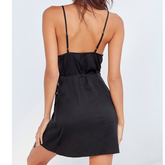 UO Out From Under Black Satin Slip Wrap Dress - Picture 2 of 4